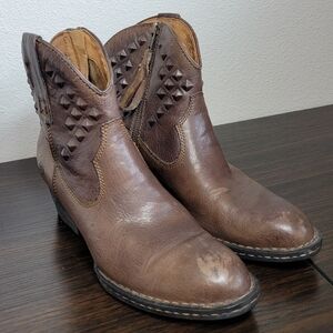 Born Jin Brown Leather Textured Western Ankle Boots